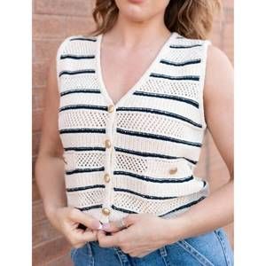 NEW BY TOGETHER crochet striped vest in cream/navy